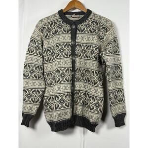 VossKnit Norway Wool Cardigan Sweater 100% Virgin Wool Nordic Gray Button